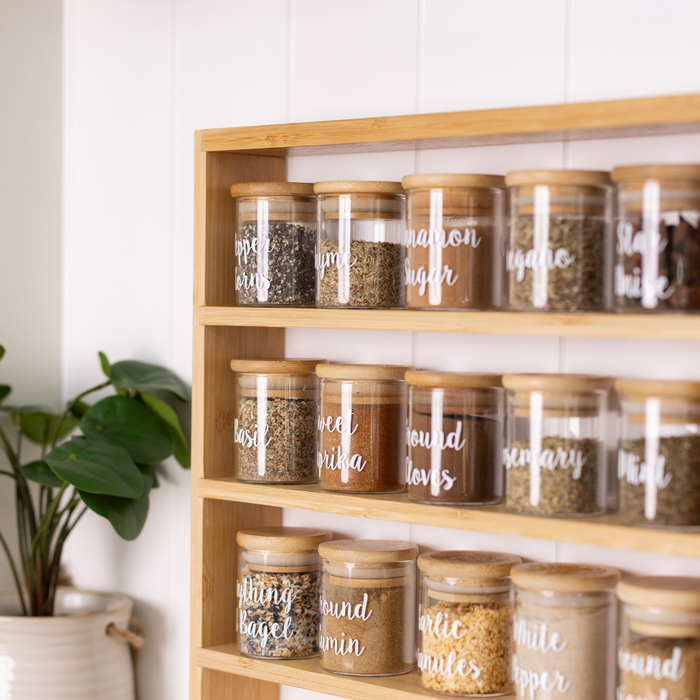 Standing 4-Tier Rack with 24 x 75ml Herb & Spice Jars Pack. Air Tight Spice Jars with a Spice Rack