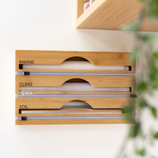 Bamboo Food Wrap Dispenser 3 Inserts - Little Label Co - Drawer organiser Drawer organisers Drawer Dividers Draw dividers Kitchen organisation, Bench-top Organisation, Food Wrap Dispenser, Kitchen Organisation, Kitchen Storage, Pantry Organisation