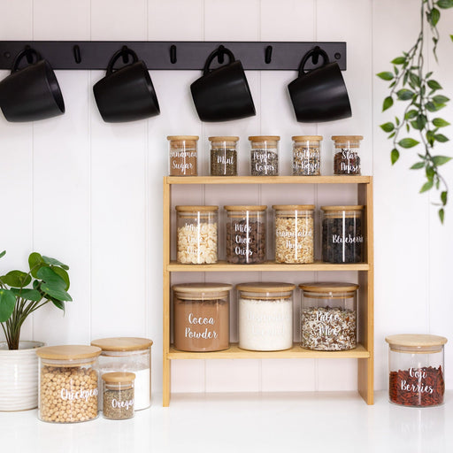 12 Herbs Pantry Jars Set  Bamboo Rack – Spice It Your Way