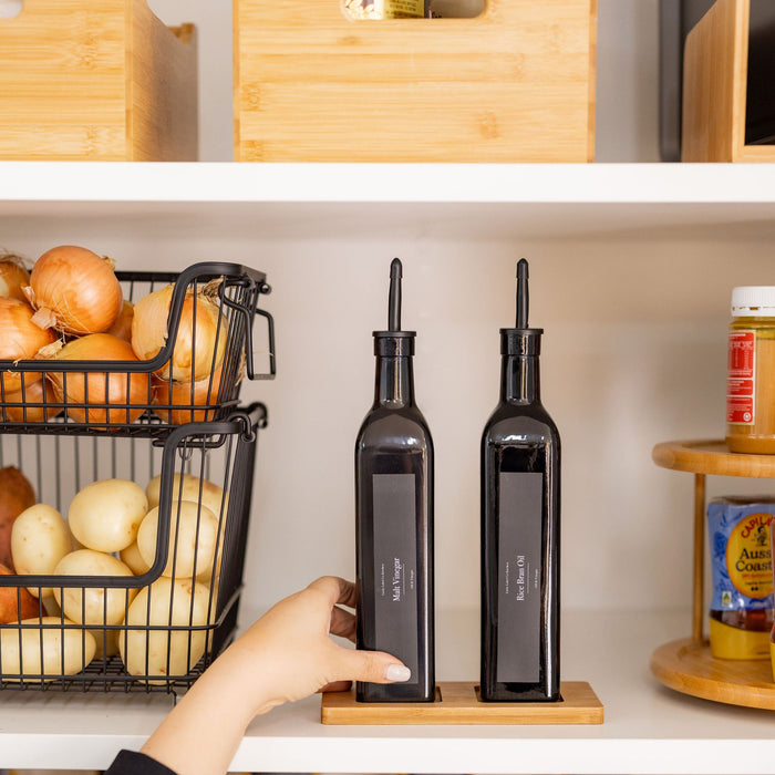 Black Oil & Vinegar bottles with Bamboo tray - 500ml