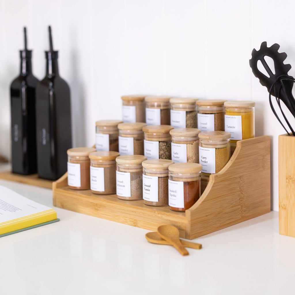 Shop Large Bamboo Shelf with Herb Spice Jars Pack Kitchen