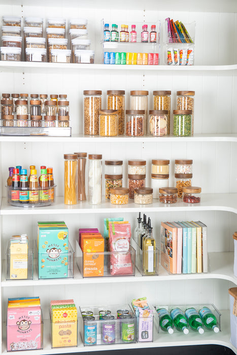 Clear herb & spice shelf. Spice rack for pantry organisation. 