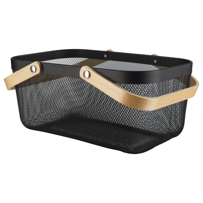 Dark Grey Linen Storage Basket and Black Mesh Handy Basket - 6 Set