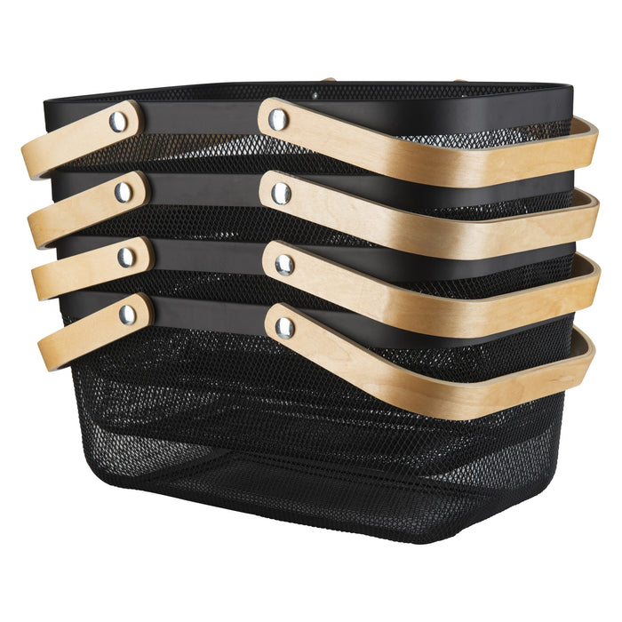 Black Large Handy Storage Basket with Wooden Handle