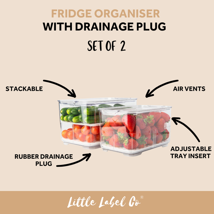 Fridge Organiser with Drainage Plug - Set of 2