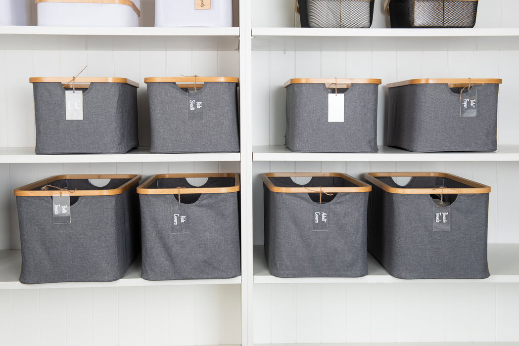 Dark Grey Linen Storage Basket - 8 Set