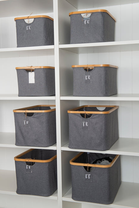 Dark Grey Linen Storage Basket - 8 Set