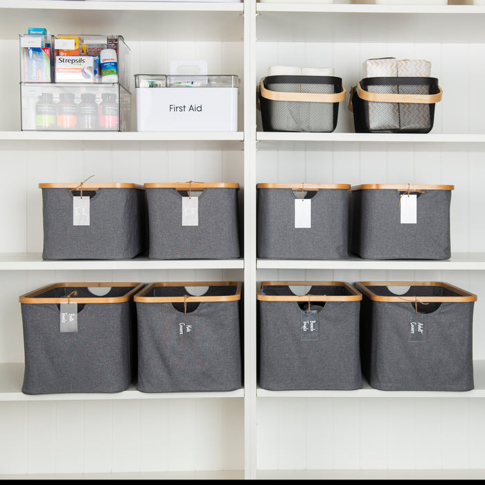 Dark Grey Linen Storage Basket - 8 Set