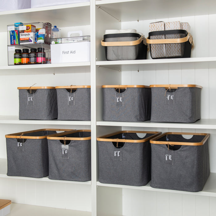 Dark Grey Linen Storage Basket - 8 Set