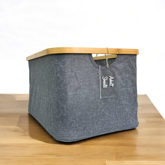 Dark Grey Linen Basket - Medium