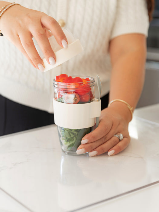 On-the-go travel jar with spoon and compartment. Meal Prep Container. Overnight Oats container. Breakfast on the go jar. breakfast travel container