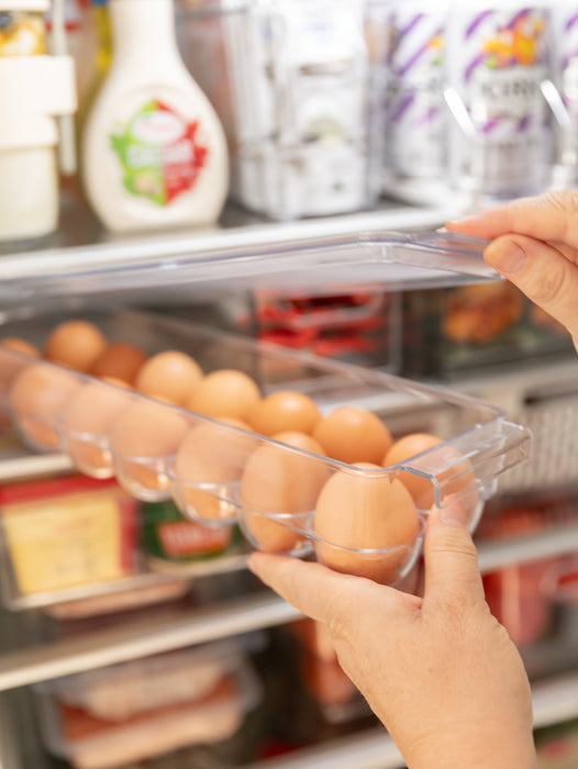 Clear Fridge Egg Organiser Tray. Egg holder and storage tray for 14 eggs