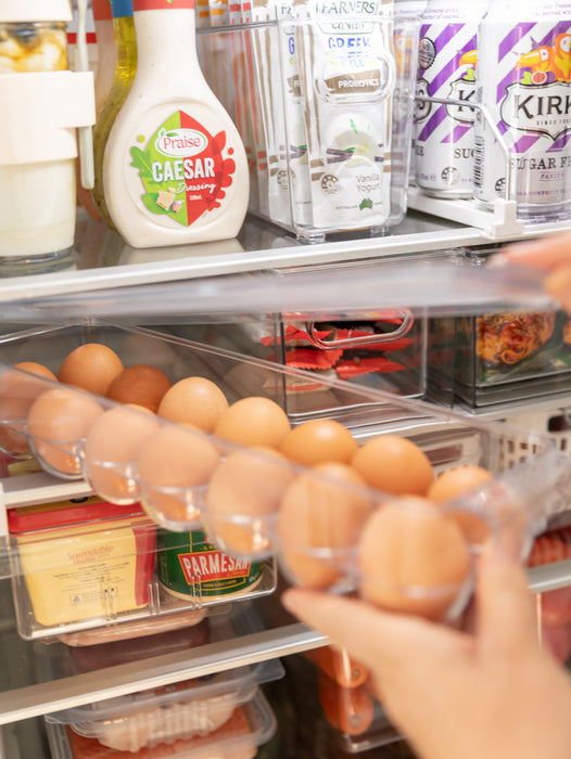 Clear Fridge Egg Organiser Tray. Egg holder and storage tray for 14 eggs