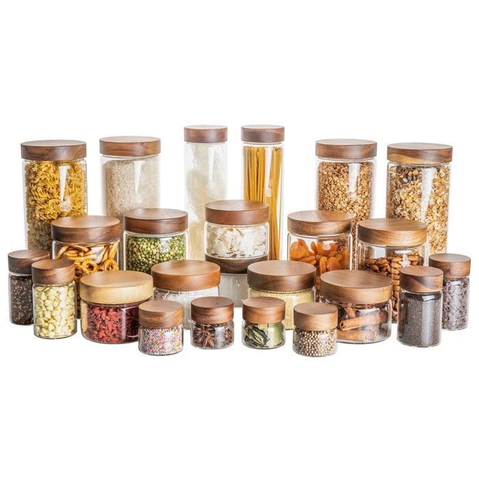 Storage Jars & Labels. Glass Jars With Acacia Wood Lid and a Label, Pantry  Jars, Kitchen, Storage, Organiser 