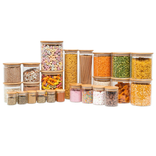 Glass Food Storage Container for Loose Food Dry Spices Pasta Sugar Flour  Groats Rice Bamboo Lid Kitchen Organizer Set 