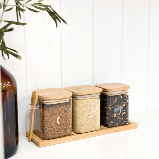 White Label Collection Reusable Eco Square Glass Jars With Wooden Clip Lids  I Pantry Goals, Organisation, Minimalist, Homeware, Glass Jar 