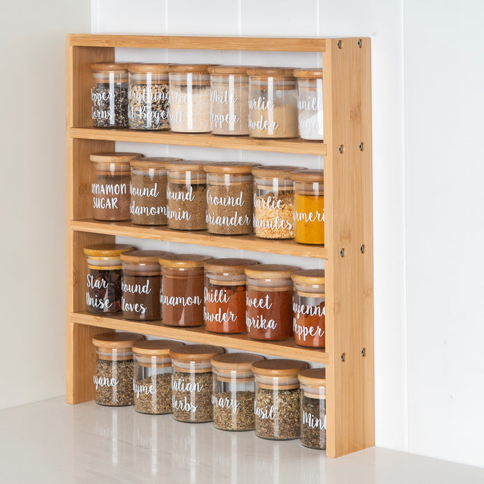 Standing 4-Tier Rack with 24 x 75ml Herb & Spice Jars Pack. Air Tight Spice Jars with a Spice Rack