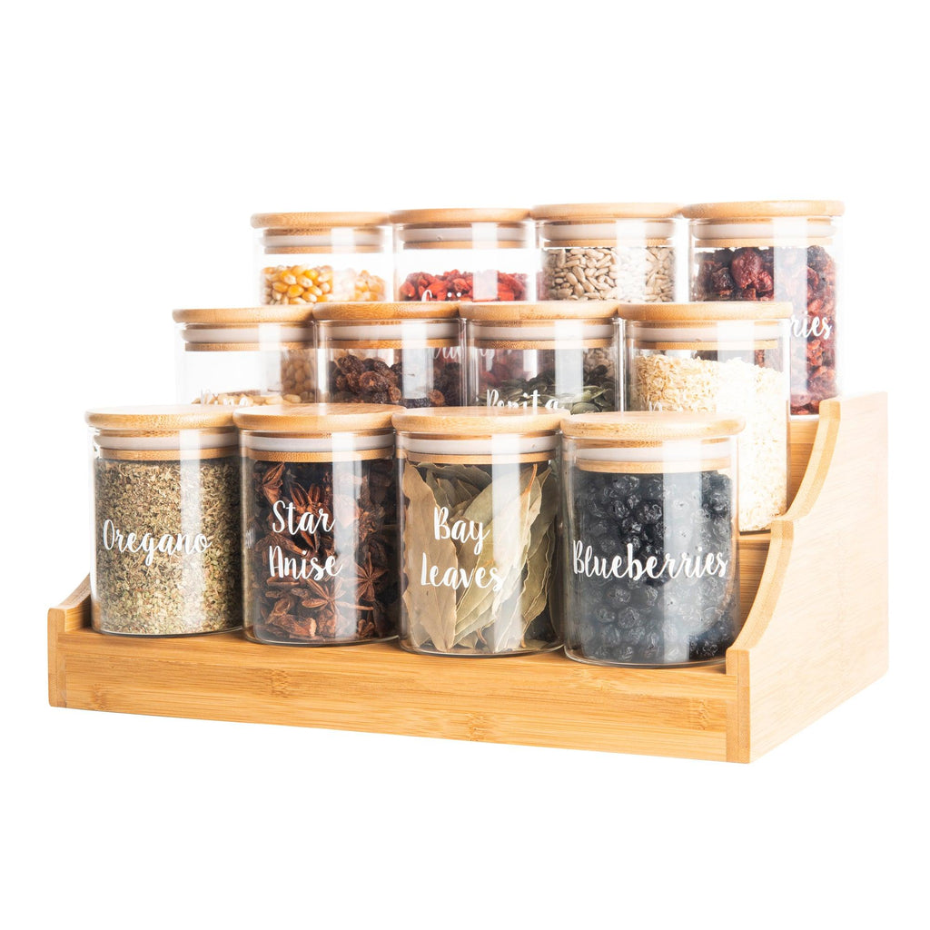 12 Herbs Pantry Jars Set  Bamboo Rack – Spice It Your Way