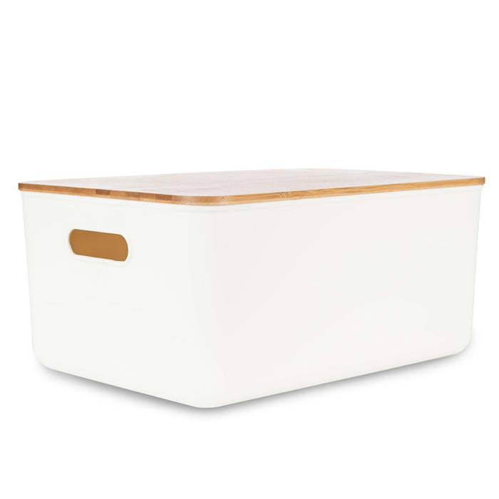 2-Pack White Storage Bin with Bamboo Lid, Medium  White storage, Plastic storage  bins, Storage bin