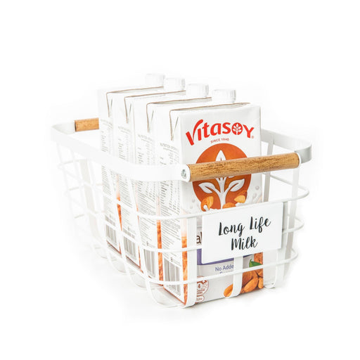 White Storage Basket with Bamboo Handle - Little Label Co - Baskets - 20%